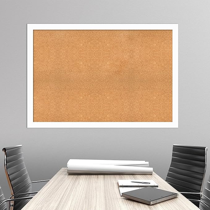 Amanti Art Natural Cork Board for Wall, 35x51 Vision Board with White Frame, Oversize Corkboard Office Decor for Home Organization, Casual Corkboard Pinboard to Display Items for Home Organization in