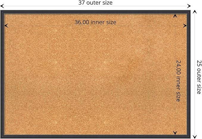 Amanti Art Natural Cork Board for Wall, 25x37 Vision Board with Black Wood Frame, Large Corkboard Office Decor for Home Organization, Traditional Corkboard Pinboard to display items for home
