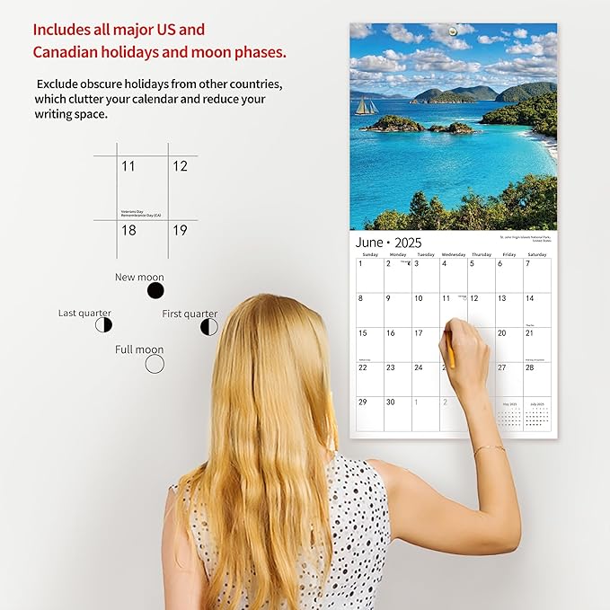 2025 Wall Calendar,Calendar 2025, January 2025 - December 2025, Wall Calendar Ocean Beaches, 12" x 24" Opened,Full Page Months Thick & Sturdy Paper for Calendar Organizing & Planning