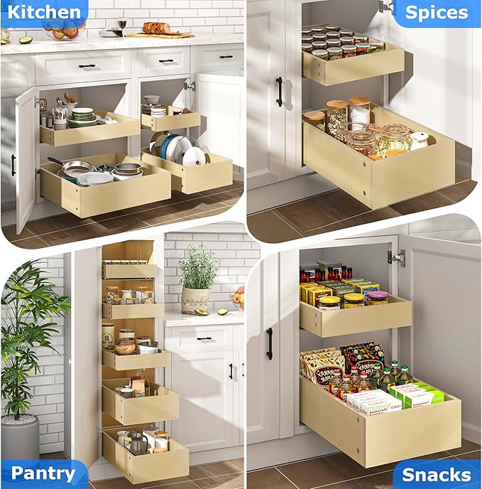 WelFurGeer Soft Close Pull Out Cabinet Organizer, 29" W x 22" D Heavy-Duty Pull-Out Cabinets Drawers, Smooth Slide-Out Shelf for Kitchen Cabinets, Space-Saving Cabinet Organizer with Easy Installation
