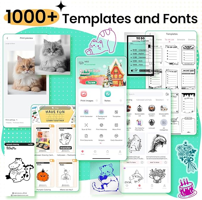 Phomemo Mini Sticker Printer- Mini Printer Sticker Maker Machine M02, Print Pods Suitable for Student Name Label, Study Notes, Creative DIY, Diaries, Portable Thermal Printer for School/Home/Office