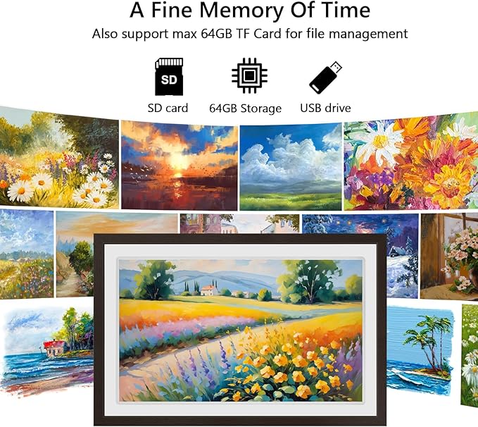 Touch Screen FRAMEO Digital Picture Frame 32GB Storage WiFi Smart 21.5 inch Photo Frame, FHD IPS Auto-Rotate, Attach Wall mounting Bracket Share Photos or Videos Instantly via Frameo APP