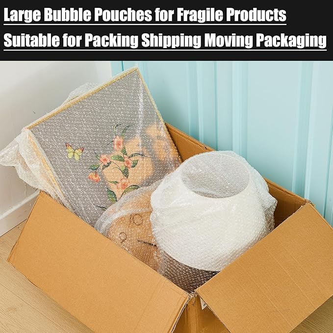 5 Pack 26 * 30 Inch Extra Large Bubble Pouches Clear Bubble Pouch Wrap Bags for Packing Shockproof Cushioning Wrap Bag for Shipping Moving Fragile Dishes China Plates Painting Fragile Items