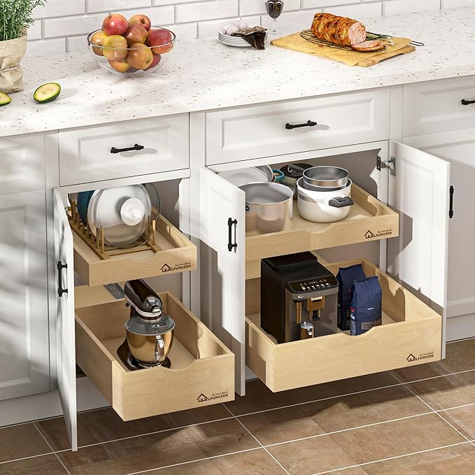 WelFurGeer Soft Close Pull Out Drawers for Kitchen Cabinets, 17" W x 22" D Pull Out Cabinet Organizer, Premium Birchwood Pull-Out Cabinet Drawers, Smooth Slide-Out Shelves for Kitchen Cabinets