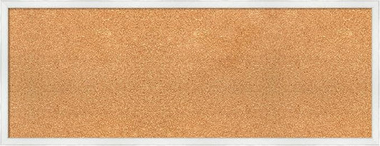 Amanti Art Natural Cork Board for Wall, 15x39 Vision Board with White Frame, Medium Corkboard Office Decor for Home Organization, Country Rustic Corkboard Pinboard to Display Items for Home
