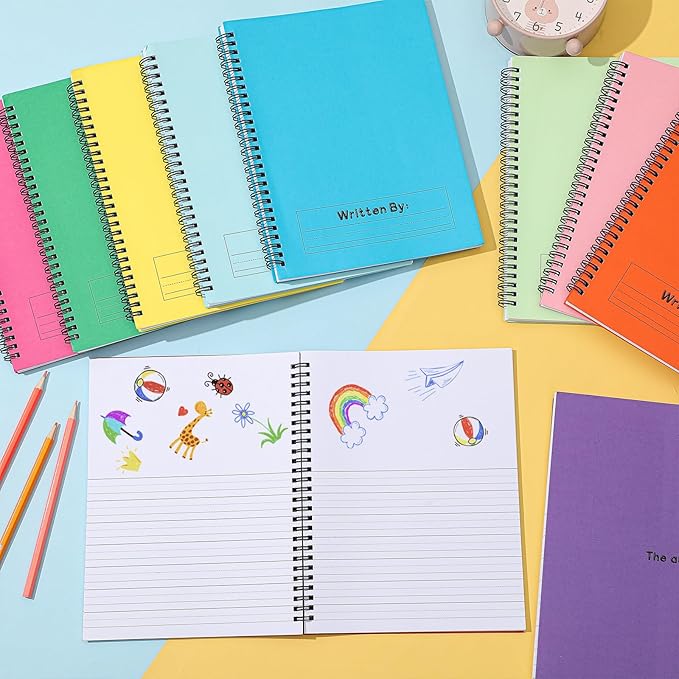Henoyso 10 Pcs 100/50 Sheets Primary Composition Notebook K-2 Bulk Spiral Primary Journal Drawing Handwriting Practice for Kids Kindergarten 1st 2nd Back to School Supplies (Stylish Color,100 Sheets)