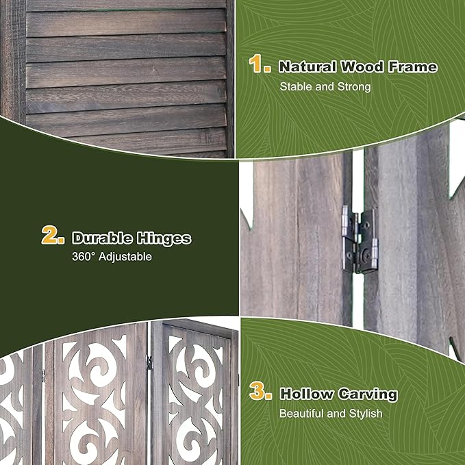 NicBex 6 Panel Room Divider,5.6FT Wood Carved Room Dividers,Folding Privacy Screens Portable Freestanding Partition Wall Dividers for Room Separation,Home Bedroom Office,Rustic Brown