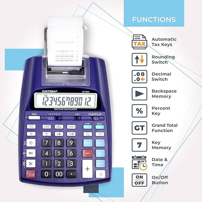 CATIGA New & Upgraded 2025 Printing Calculator Adding Machine 10 Key, Desktop Home Office Calculator with Paper Roll Print Out, Accounting Business Finance