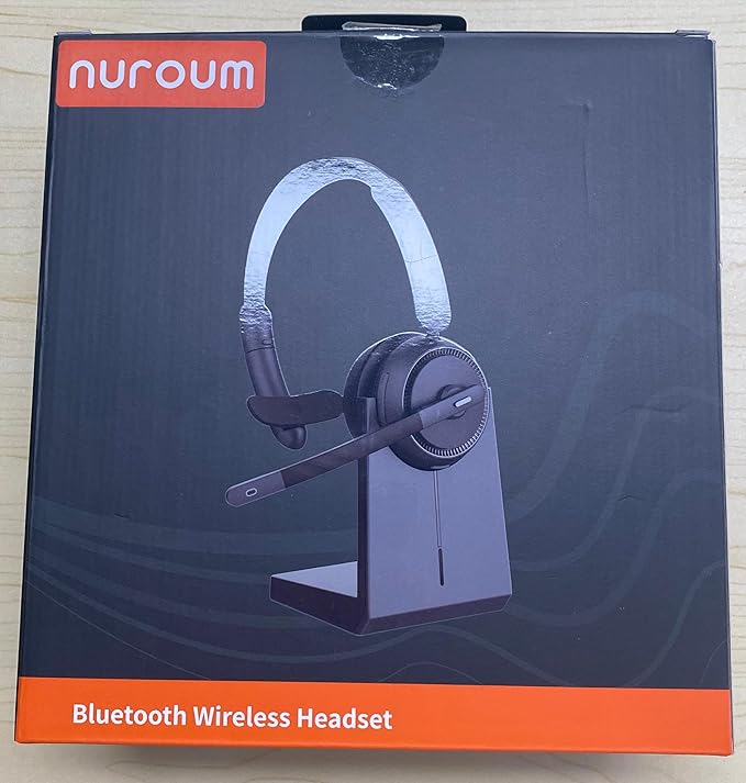 NUROUM HP31S(2nd Gen) Single Ear Wireless Headset with Mic, Bluetooth Headset with Noise Cancelling Microphones, Charging Stand, One Ear, Multi-Point/Mute, 45H Playback for Trucker/Call Center/Office