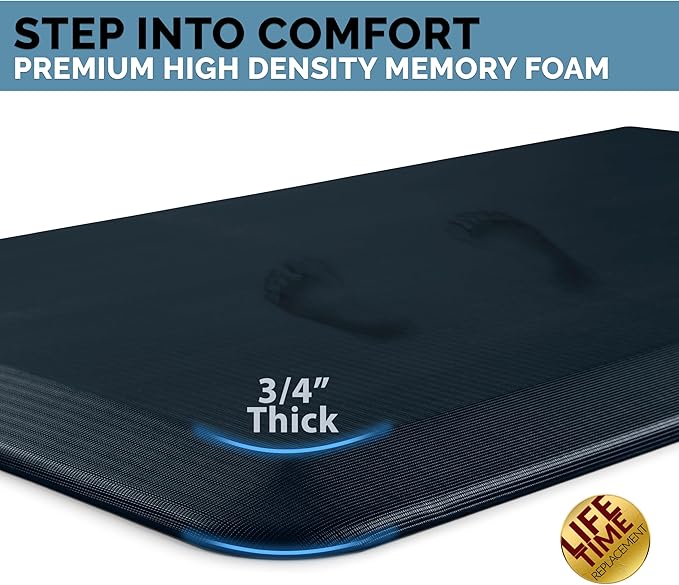 ComfiLife Anti Fatigue Floor Mat – 3/4 Inch Thick Kitchen Mats for Floor, Standing Desk Mat, Kitchen Rug – Comfort at Home, Office – Durable – Stain Resistant – Non-Slip Bottom (24" x 70", Navy)