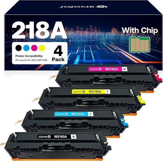 218A Toner Cartridge 4 Pack (with Chip) Compatible for HP 218A 218X Toner Cartridge for HP Color Laserjet Pro 3201dw MFP 3301cdw 3301fdw 3301sdw Printer (Black Cyan Yellow Magenta)