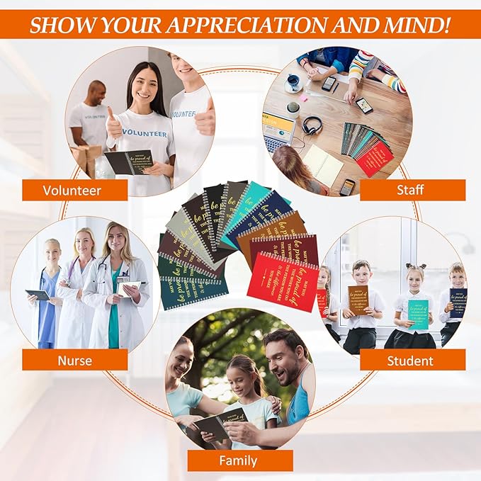 Colarr 24 Pcs A5 Inspirational Spiral Notebook Bulk Appreciation Gift 6x8 Inch Motivational Notepad 100 Page/50sheet Lined College Ruled Journal for Employee Coworker Teacher Nurse (Dark Colors)