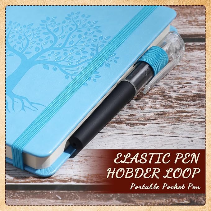 Estune Tree Small Notebooks Pen Leather Lined Pocket Subject Notebooks Hardcover Pocket Notepad Cute Ruled Leather Journals with Pen Holder for Men Women School Business, A6(Stylish Color,20 Set)