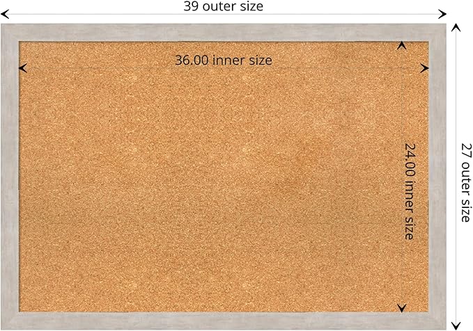 Amanti Art Natural Cork Board for Wall, 27x39 Vision Board with Silver Wood Frame, Large Corkboard Office Decor for Home Organization, Casual Corkboard Pinboard to display items for home organization