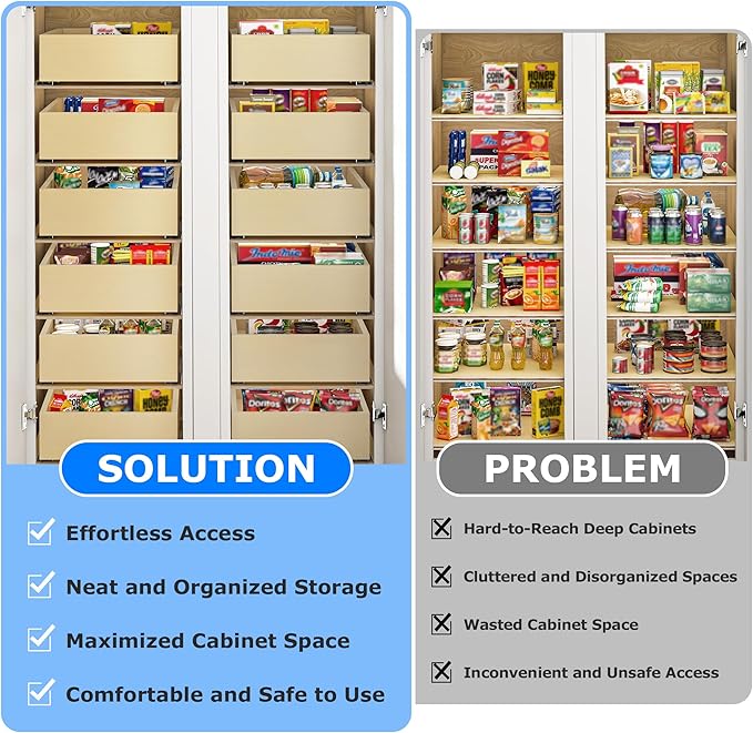 WelFurGeer Soft Close Pull Out Drawers for Cabinets, 20" W x 22" D Pull Out Cabinet Organizer, Bottom Mount Cabinet Roll Out Drawers, Durable Pullout Drawer for Home & Kitchen Organization