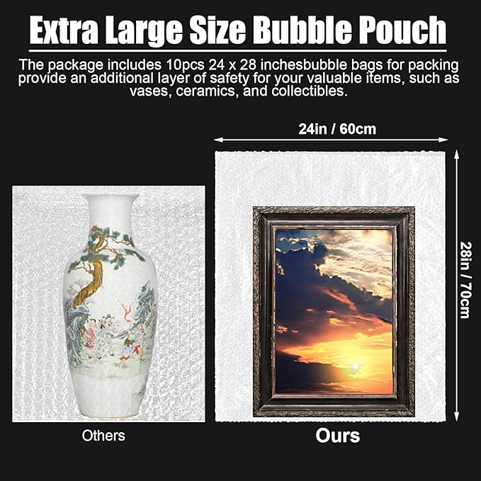 10 Pack 24 * 28 Inch Extra Large Bubble Pouches Clear Bubble Pouch Wrap Bags for Packing Shockproof Cushioning Wrap Bag for Shipping Moving Fragile Dishes China Plates Painting Fragile Items