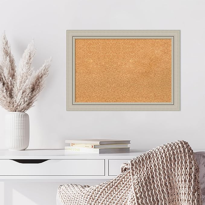 Amanti Art Natural Cork Board for Wall, 20x28 Vision Board with Silver Wood Frame, Medium Corkboard Office Decor for Home Organization, Casual Corkboard Pinboard to display items for home organization