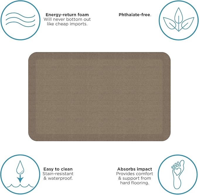 NewLife by GelPro Anti-Fatigue Designer Comfort Kitchen Floor Mat, 20"x32", Grasscloth Pecan Stain Resistant Surface with 3/4” Thick Ergo-Foam Core for Health and Wellness