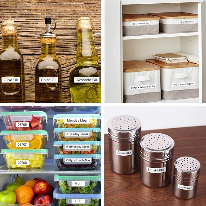 SUPVAN E10 Bluetooth Label Maker Machine with Tape, Continuous Waterproof Label, Versatile App with 35 Fonts and 1k+ Icons, Inkless Labeler for Home, Kitchen, School, Office Organization, Black