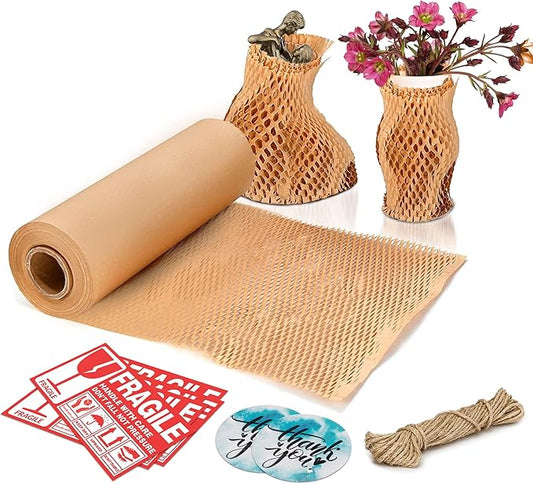 Brown Honeycomb Packing Paper for Moving Breakables, 15 Inch x 100 Feet. Fragile Shipping Supplies. Perforated Packing Materials for Fragile Items. Moving Paper Wrap. Eco Friendly Packaging