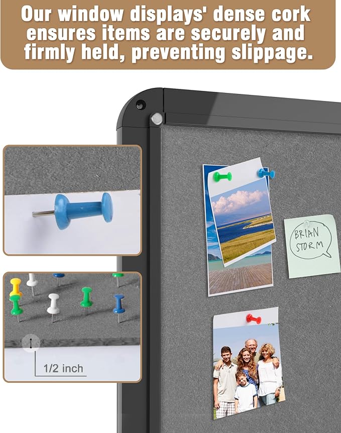 38"x38" Enclosed Bulletin Board, Lockable Weather-Resistant Aluminum Cork Noticeboard for School & Office, Black Frame w/Grey Flet