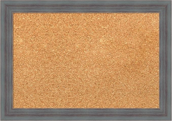 Amanti Art Natural Cork Board for Wall, 14x20 Vision Board with Blue Wood Frame, Small Corkboard Office Decor for Home Organization, Country Rustic Corkboard Pinboard to Display Items for Home
