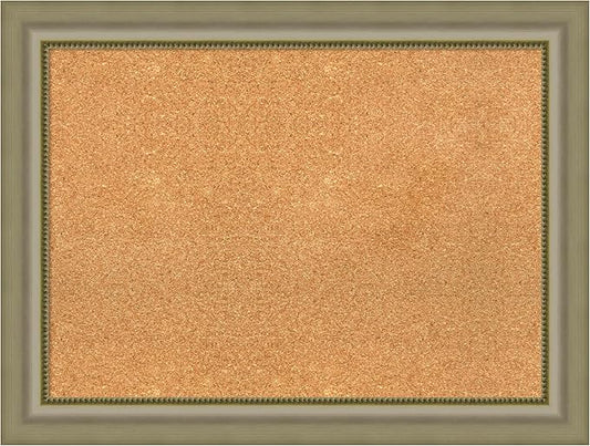 Amanti Art Natural Cork Board for Wall, 25x33 Vision Board with Silver Wood Frame, Medium Corkboard Office Decor for Home Organization, Traditional Corkboard Pinboard to display items for home