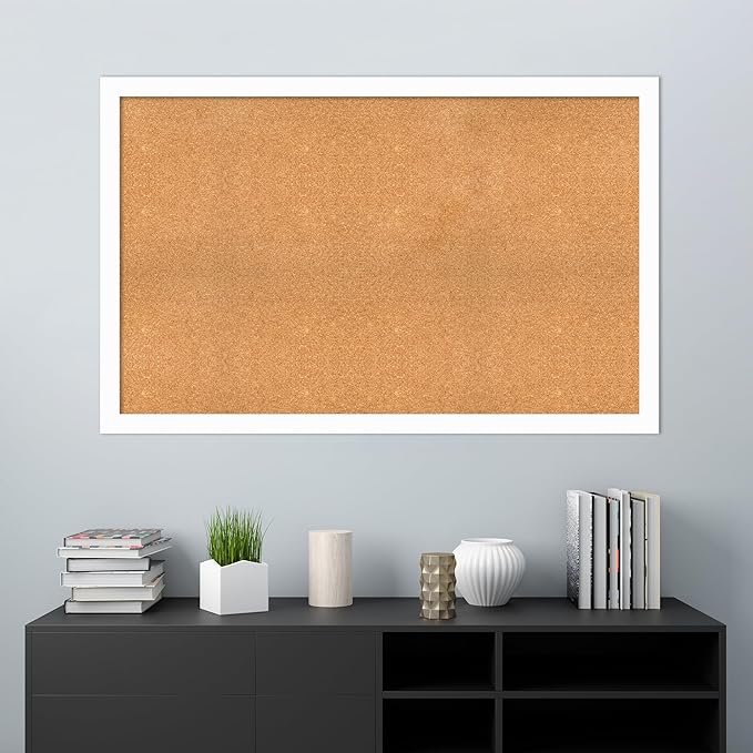 Amanti Art Natural Cork Board for Wall, 35x55 Vision Board with White Frame, Oversize Corkboard Office Decor for Home Organization, Casual Corkboard Pinboard to Display Items for Home Organization in