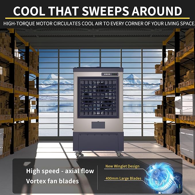 Landeagle 49″ Swamp Cooler Air Conditioner, 6550CFM Portable Evaporative Coolers with 19.5 Gal Tank,120°Oscillation, Outdoor Cooling Fan with Continuous Auto Fill for Patio Garage Industry Commercial