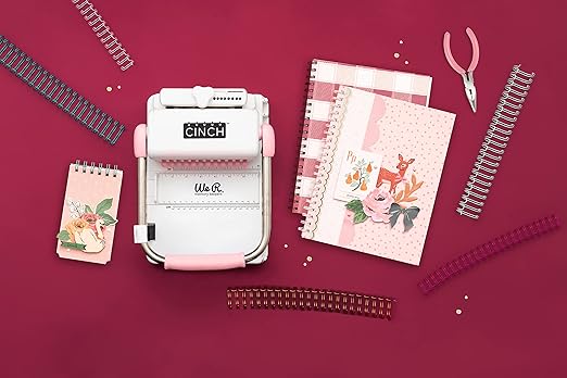 We R Memory Keepers, Cinch Book Binding Machine 2, Pink/White, Easy to Use Design with Slide Ruler, Compatible with Wire or Spiral Coils, Make Professional Books, Notebooks, Calendars and More
