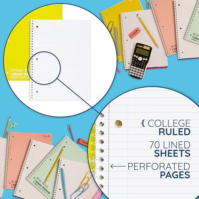 Blue Summit Yellow Spiral Notebooks Bulk, One Subject Spiral Notebook College Ruled, Perforated Notebook, 8 x 10.5 for Work and School, Paper, College Ruled, Bulk 48 Pack