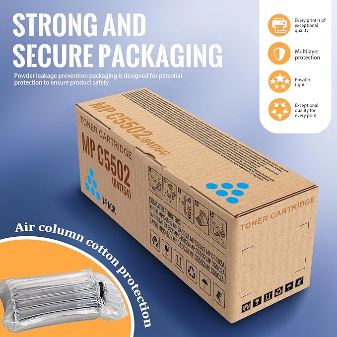1 Pack MP C5502 Cyan Toner Cartridge | Replacement for Ricoh MP C5502 Work with Aficio MP C4502 C4502A C5502 C5502A LANIER MP C4502 C4502A C5502 C5502A SAVIN MP C4502 C4502A C5502 C5502A | 841754