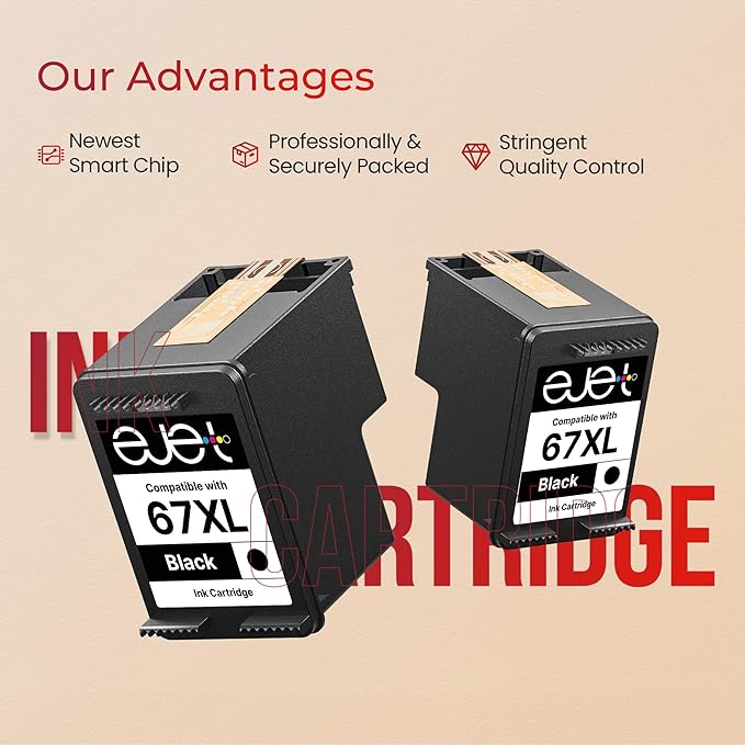 67XL Ink Cartridge (2-Black) Compatible for HP Ink 67 for HP 67XL Black Ink Cartridge High Yield for Deskjet 2700 2700e 2755e 2710e 2720e 4100e 4120e 4155e 4255e Envy 6000 6055e 6420e 6455e Series