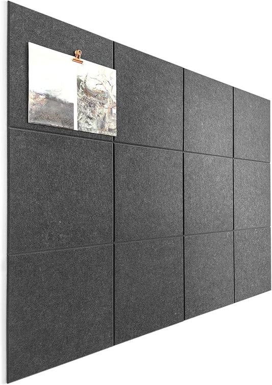 Large Cork Board Alternative - 12-Pack Felt Wall Tiles with Safe Removable Adhesive Tabs, Cork Wall Tiles Bulletin Board Home Office Essentials -