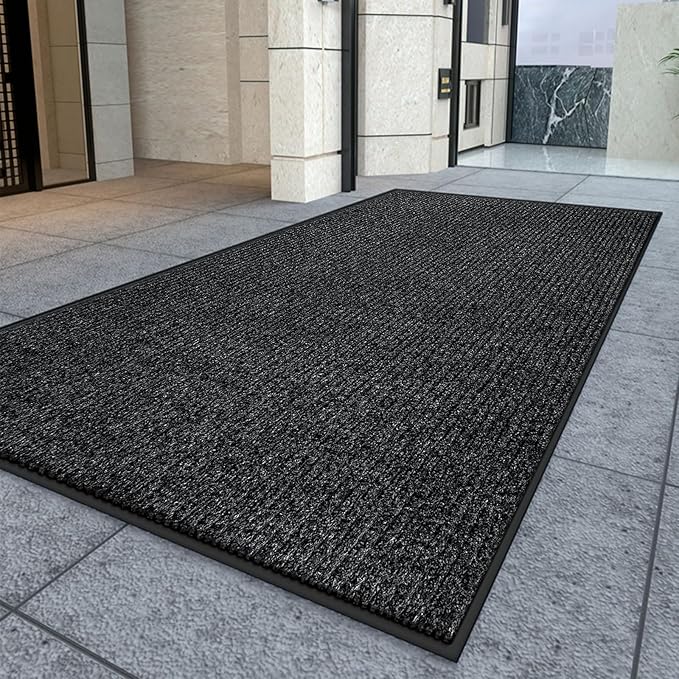 Kuyal Front Door Mat, 2'x6' Indoor Outdoor Entrance Mat, Commercial Floor Mats Inside Outside Entrance, Heavy Duty Durable Welcome, Rubber Backing Non Slip Outdoor Mats for Entryway,Black