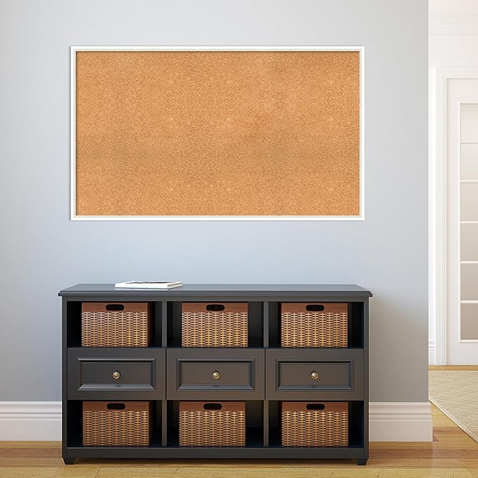 Amanti Art Natural Cork Board for Wall, 29x49 Vision Board with White Frame, Oversize Corkboard Office Decor for Home Organization, Modern Corkboard Pinboard to Display Items for Home Organization in