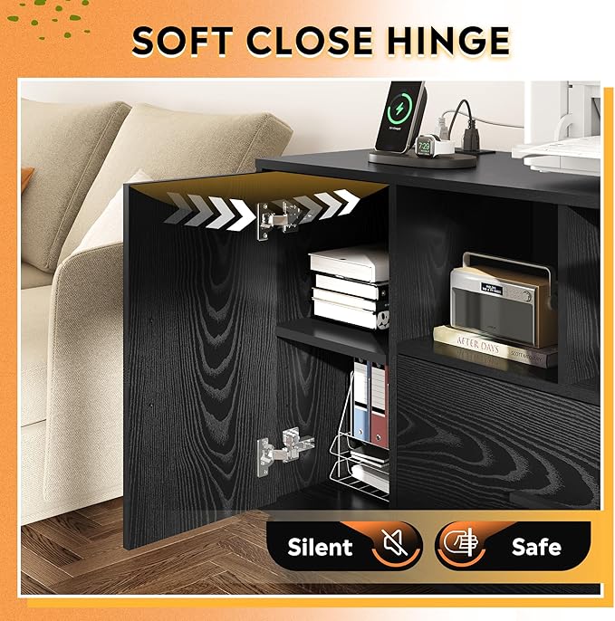 DEVAISE File Cabinet with Charging Station, 1-Drawer Lateral File Cabinets with Lock for Home Office, Wooden Rolling Printer Stand with Shelves, Black