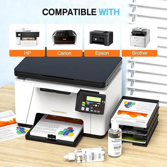 E-Z Ink Printer Cleaning Kit for Epson Ecotank Printer, Printerhead Cleaning kit for HP/Canon/Brother Inkjet Printers, Printhead Cleaning Solution, 100ML