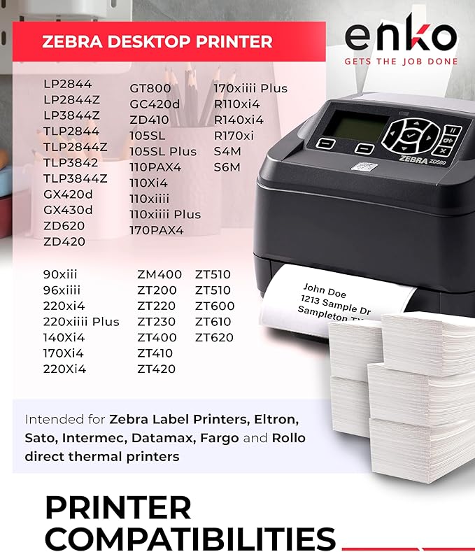 enKo 2 Stacks/2000 Labels 4"x6" Fanfold Direct Thermal Labels Compatible for Rollo Zebra Printer - Shipping Mailing Postage Labels, Perforated, Permanent Adhesive (2 Labels/Fold | 1000 Labels/Stack)