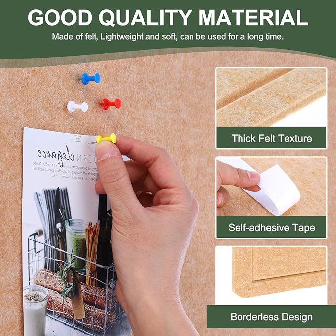 YOKIVE Felt Bulletin Board, 31.5 x 24 -Inch Foldable Decorative Pin Board Self Adhesive Felt Cork Board with 20 Pushpins, Great for Wall, Photo Display, Paste Note, Schedule(Beige Brown)