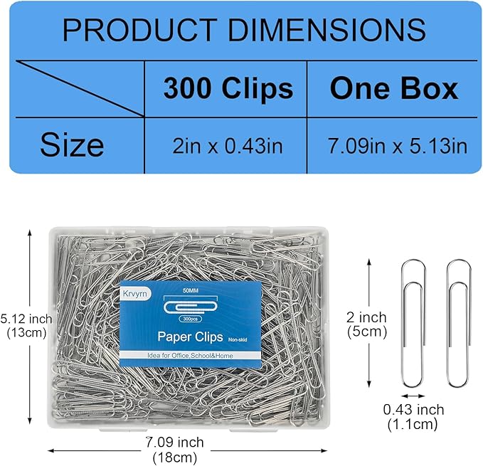 Large Paper Clips Non-Skid, 2 Inch Jumbo PaperClips, 300 Pcs Metal Paper Clips Large,Paperclips Non-Skid Clips for Office&School Supplies.
