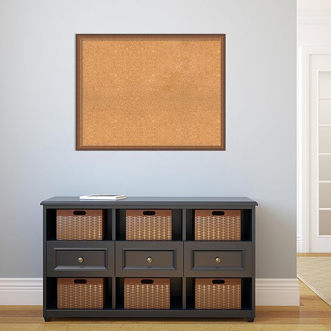 Amanti Art Natural Cork Board for Wall, 28x36 Vision Board with Bronze Frame, Large Corkboard Office Decor for Home Organization, Modern Corkboard Pinboard to Display Items for Home Organization in