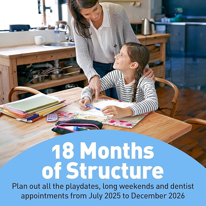 S&O Watercolor Floral Large Desk Calendar from July 2025 to Dec 2026 - Tear-Away Table Calendar 2025-2026 - Desktop Blotter - Academic Desk Planner - Desk Pad Large - 11x17in