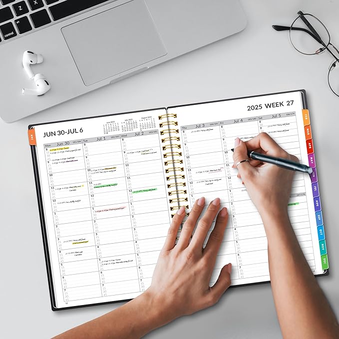 SUNEE 2025-2026 Appointment Book, Quarter-Hourly, Weekly & Monthly - from July 2025 to June 2026, 6.4"x8.3" Academic Planner, Flexible Cover, Note Pages, Bookmark, Spiral Binding, Black