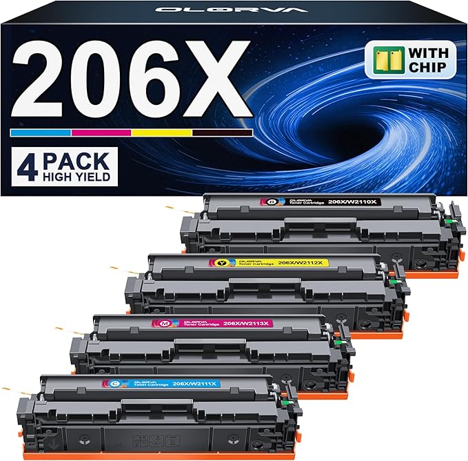 206X Toner Cartridges 4 PackReplacement for HP 206A 206X Toner Cartridges 4 Pack High Yeild Set Compatible with HP Color Laserjet MFP M283fdw M283cdw M255dw M283 M255 Printer Series(with Chip)