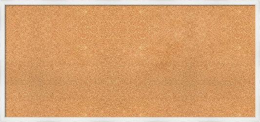 Amanti Art Natural Cork Board for Wall, 21x45 Vision Board with White Frame, Oversize Corkboard Office Decor for Home Organization, Country Rustic Corkboard Pinboard to Display Items for Home