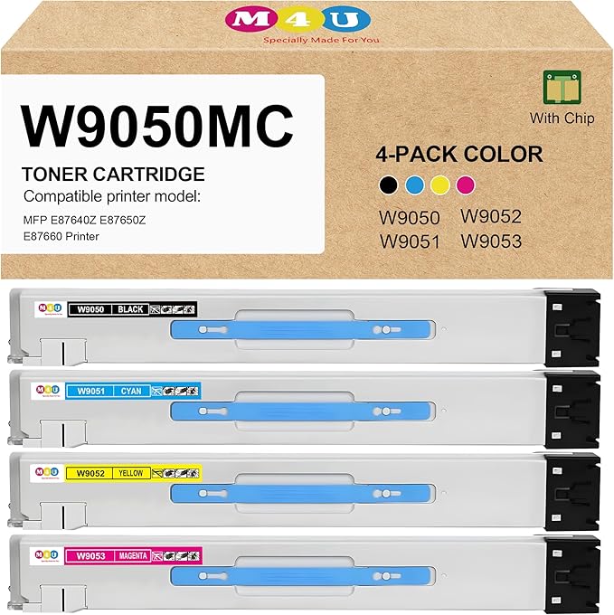 W9050MC W9051MC W9052MC W9053MC Compatible for W9050 Toner Cartridges Set, Works for Color Managed MFP E87640 E87650 E87660 E87640dn E87640z E87650z E87650dn Printers(4 Pack, BCMY)