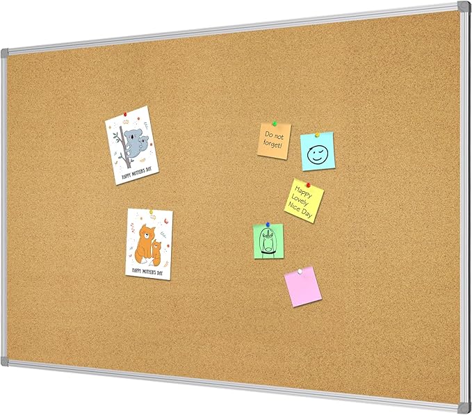 Lockways Large 60" x 36" Large Cork Board Bulletin Board, Framed CorkBoard, Wall-Mounted Notice Message Pin Board, Silver Aluminium Framed