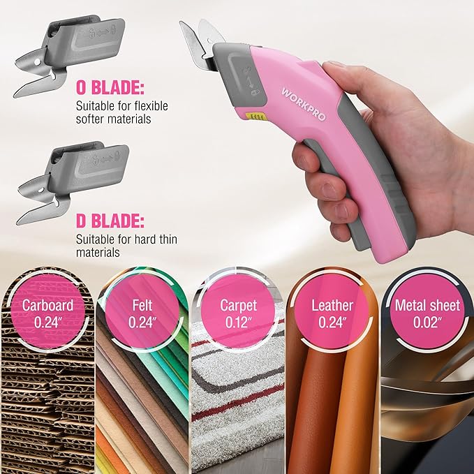 WORKPRO 4V Cordless Electric Scissors With 2 blades, Fabric, Leather, Carpet and Cardboard Cutter, 2000mAh Rechargeable Powerful shears with Storage Case
