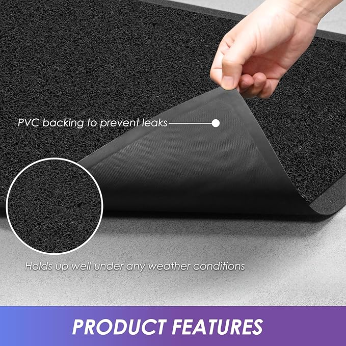 Kuyal Door Mat, 3'x10' Indoor Outdoor Entrance Mat to Trap Dirt and Moisture, Non Slip Waterproof Outdoor Mats, Commercial Floor Inside Outside Entrance, Heavy Duty Durable Welcome Mats, Black